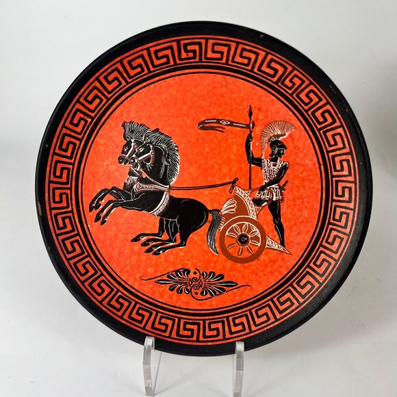 2 Grecian Hand Painted Clay Plate ADIS Signed Anastasiadis Greece Trojan Troy - Picture 2 of 13